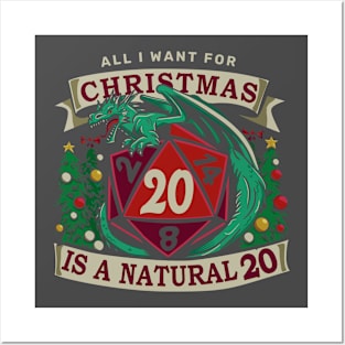 Red Natural 20 - Christmas Dragon Posters and Art